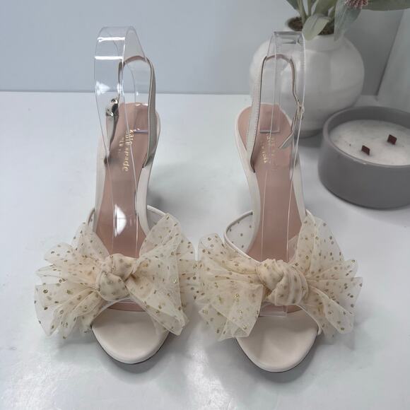 Kate Spade Bridal Sparkle Heels Tulle Dots Soft Parchment Women 8.5B - Picture 5 of 9